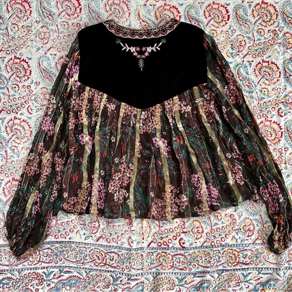 Zara boho glam velvet embroidered blouse - Picture 5 of 13